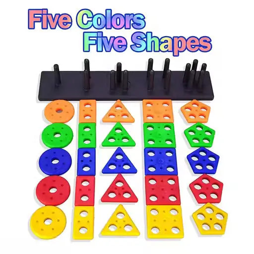 Wooden Geometric Shape Sorter & Stacking Board – Educational Montessori Learning Toy for Kids