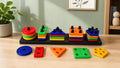 Wooden Geometric Shape Sorter & Stacking Board – Educational Montessori Learning Toy for Kids